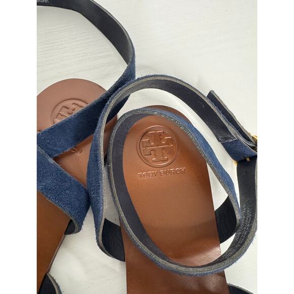 Tory Burch Women’s Navy Blue Die Cut Ankle Strap Sandals size 9 - Picture 6 of 8